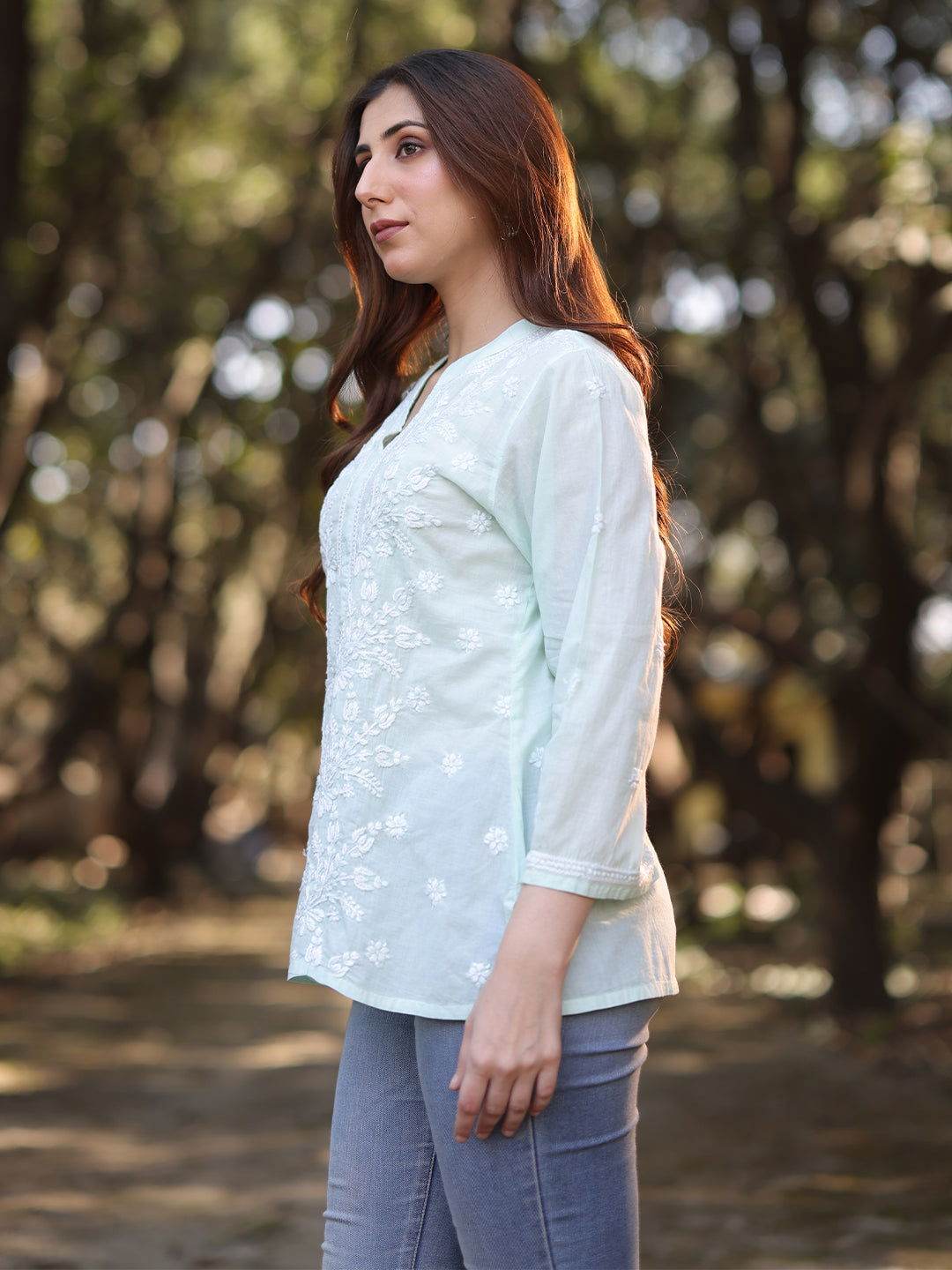 ZOYA Chikankari Cotton Mul Top - KRI CHIKANKARI
